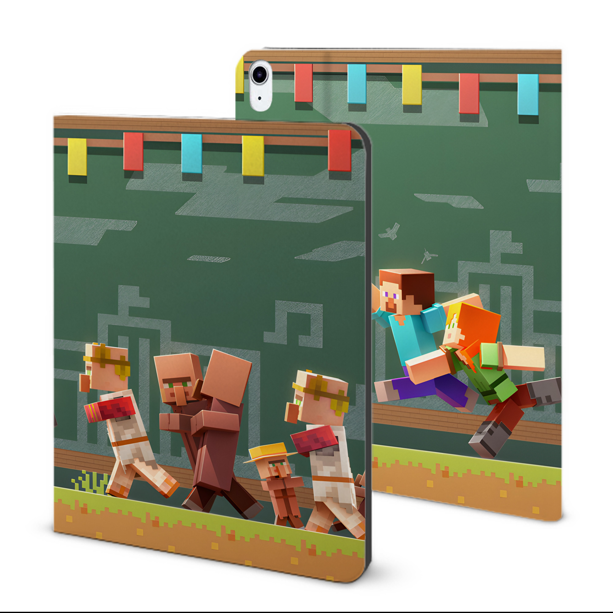 （画像用） マインクラフト ブロックの世界 Minecraft MC Block world IPad ケース ブック型 PUレザー TPU 耐衝撃 軽量 薄型 ペン収納なし 全面保護 IPad 各モデル対応